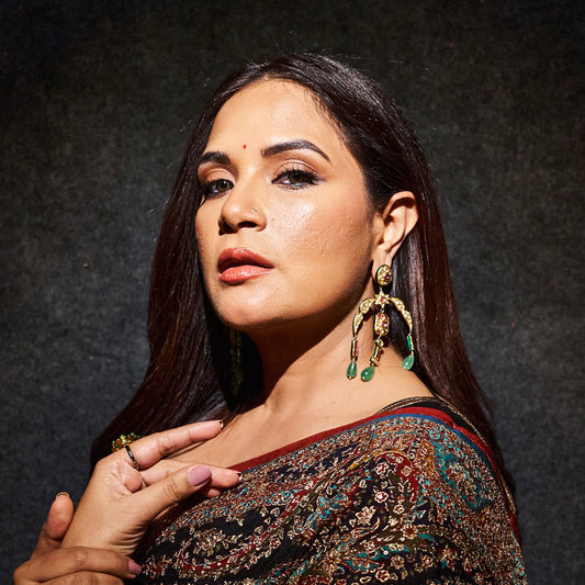 Richa Chadha in UNCUT Jewelry's Mumtaz Polki Earrings for Heeramandi's Premier
