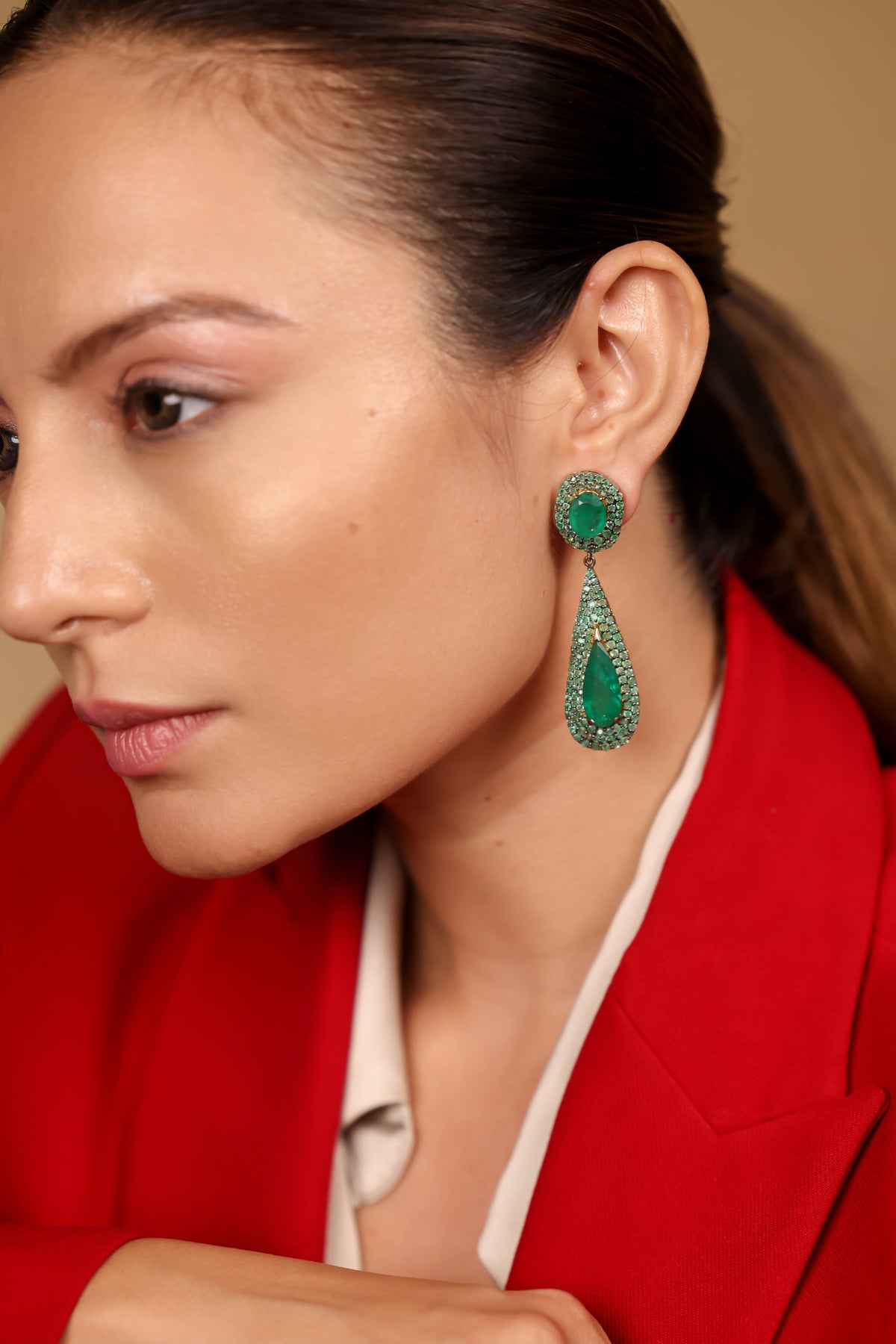 Emerald Oval Danglers | UBAA