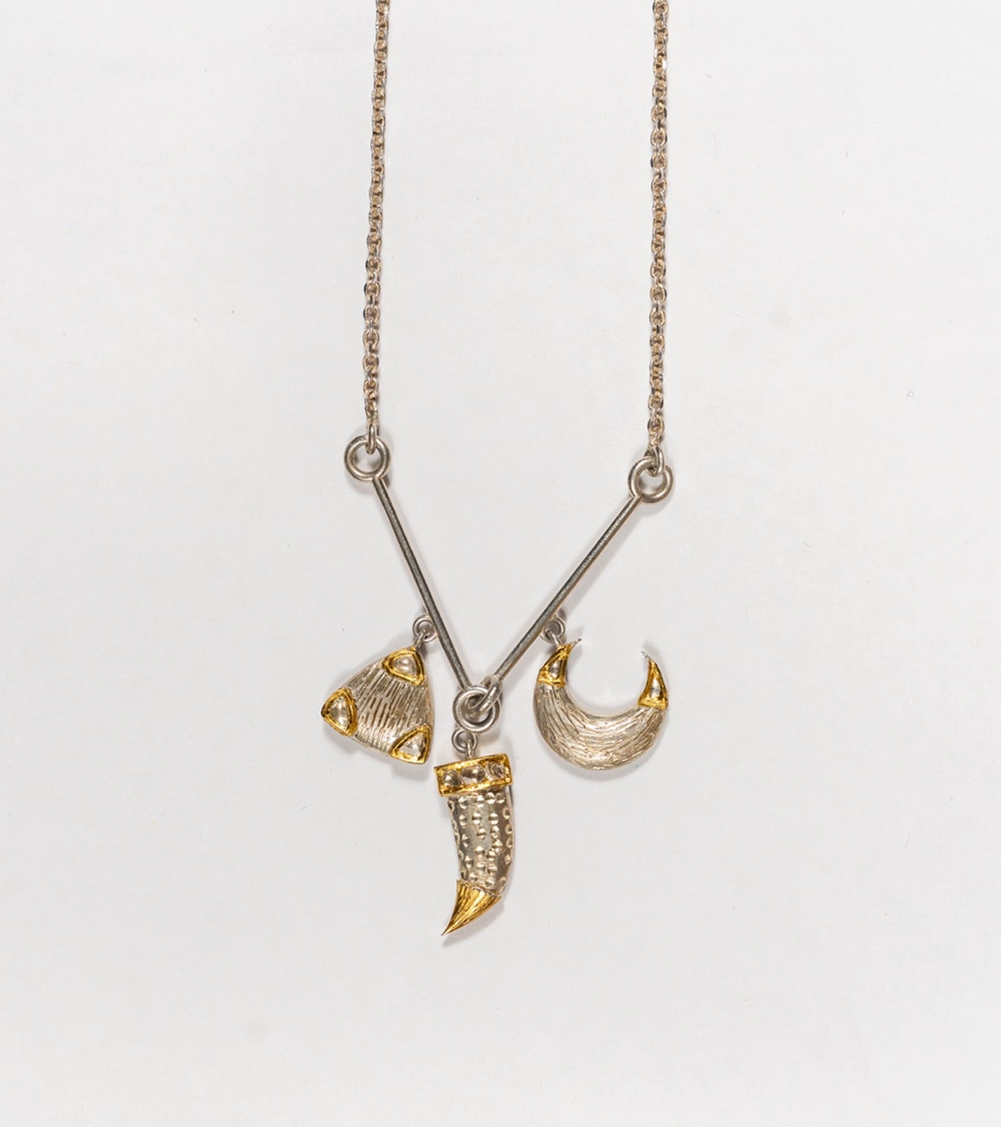 Eva Necklace featuring Vagh Nakh, Crescent, and Trillion motifs in 22K Kundan gold with Polki diamonds