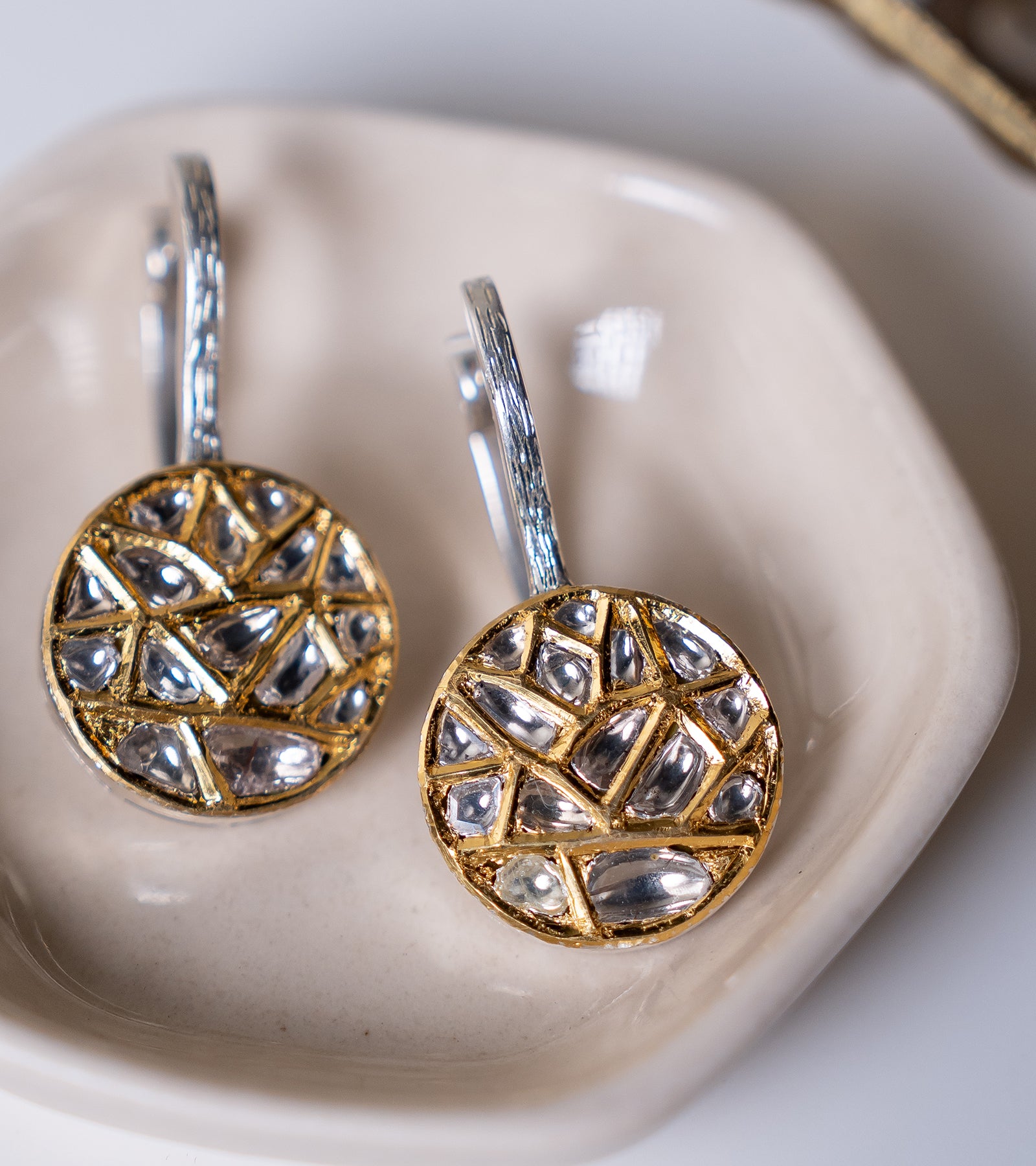 Goya Balis earrings handcrafted with uncut Polki diamonds in 22K Kundan gold