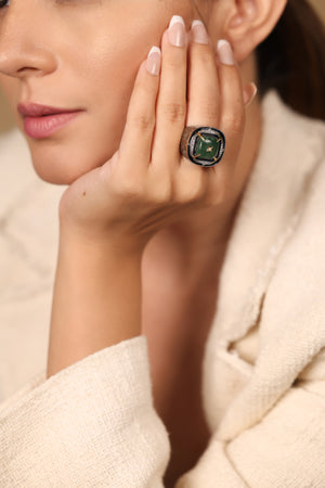 Kashi Cocktail Ring worn solo, paired with delicate bands for a statement finish