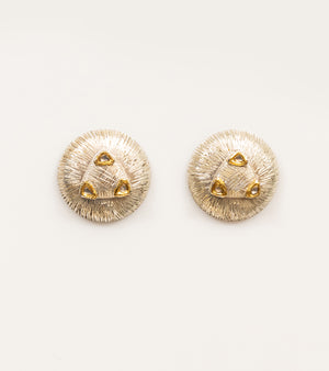 Mia Earrings with luminous Polki diamonds set in textured sterling silver with fine 22K gold accents