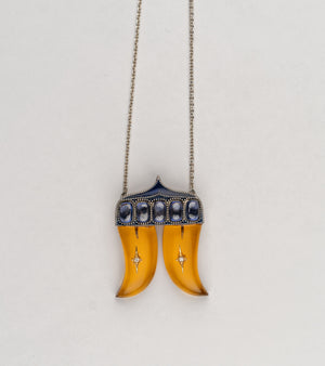 Detail of the blue hand-painted enamel finish on the Rio Pendant