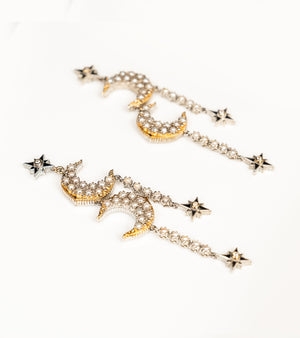 Detail of the delicate Japanese pearls on the Sana Earrings' danglers