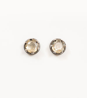 Detail shot of the Swati Studs highlighting the silver setting and diamond accents