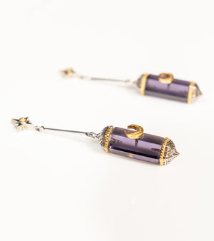 Detail of the hand-painted black enamel and gold work on the Zaranj Danglers