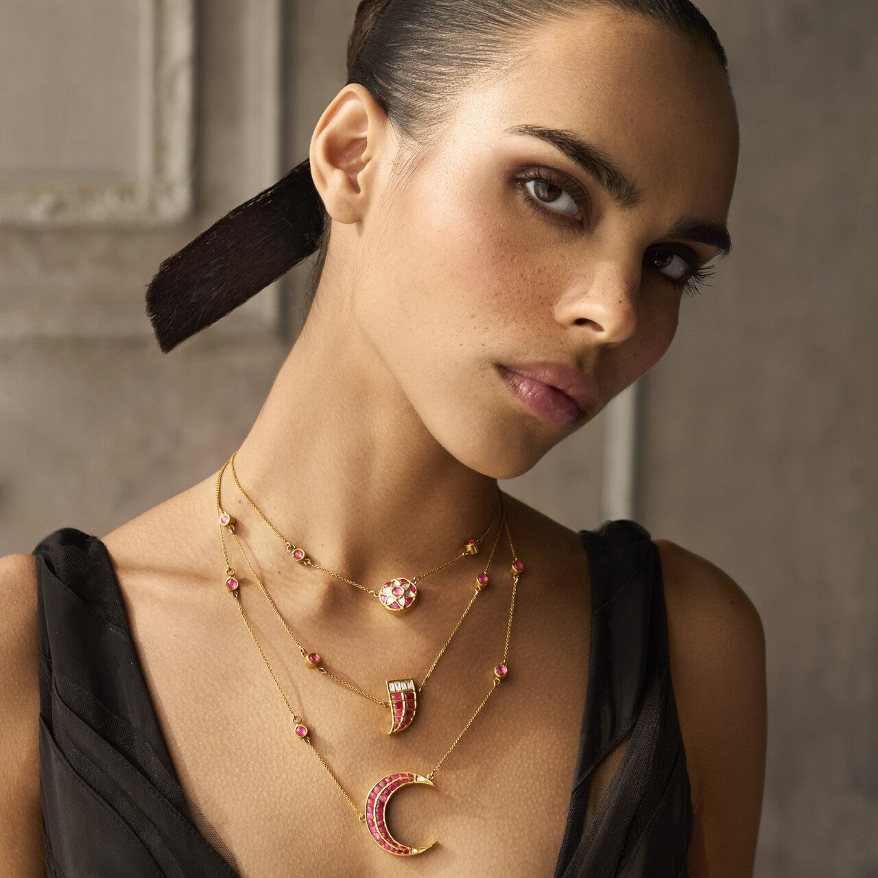 Three Layered Necklace by UNCUT Jewelry - Indian Modern Jewelry