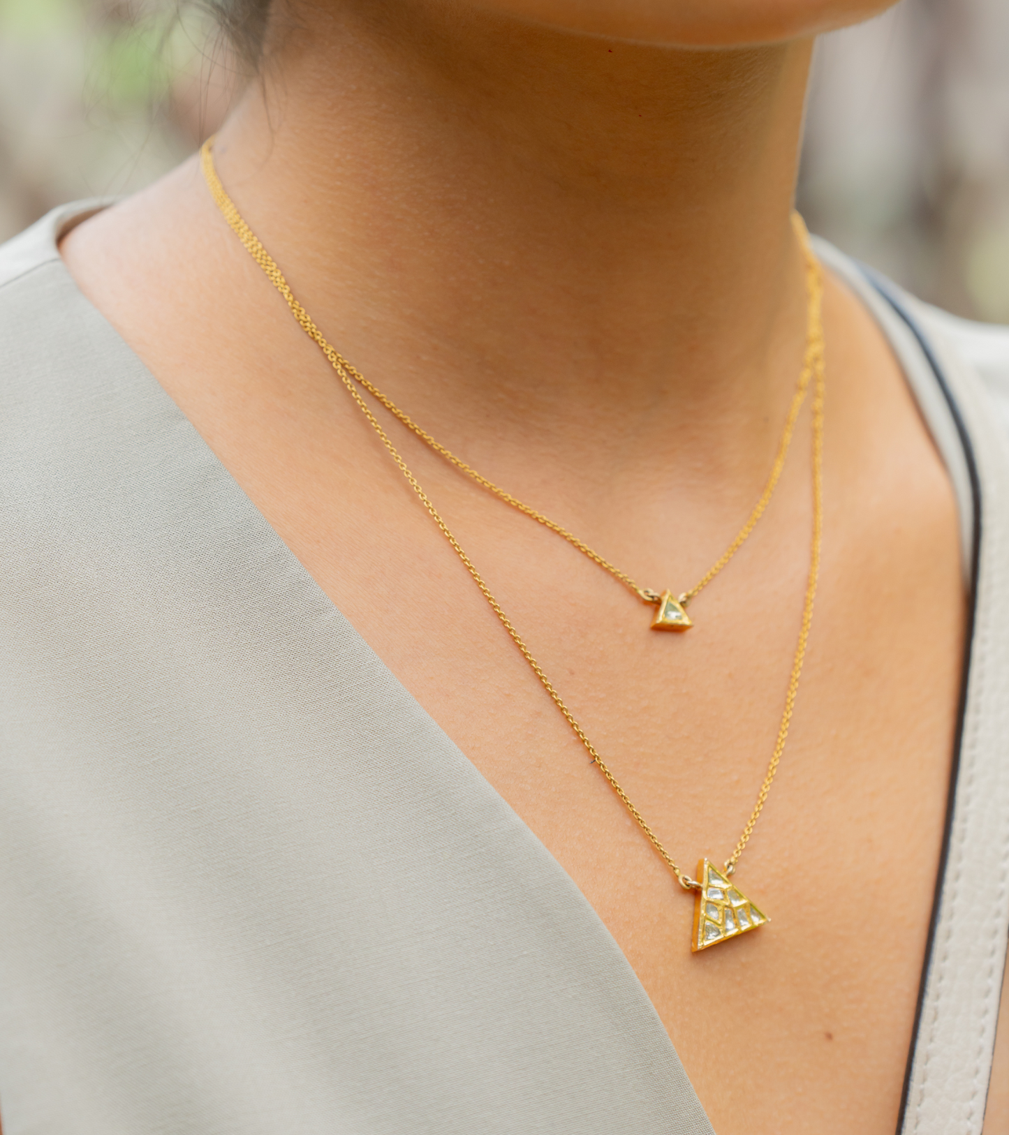 The Triangolo Two Layered Polki Necklace in Gold