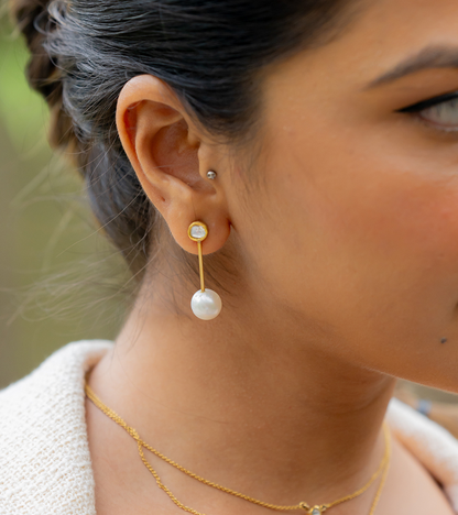 Round Polki Dangler with a huge South Sea Pearl drop in Gold