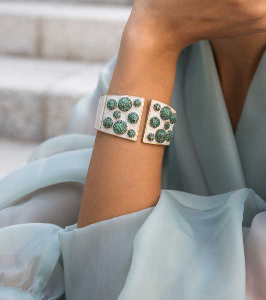 Emerald & Off white Enamel Bubble Cuff Bracelet in Gold & Silver- ESMEÉ BY UNCUT