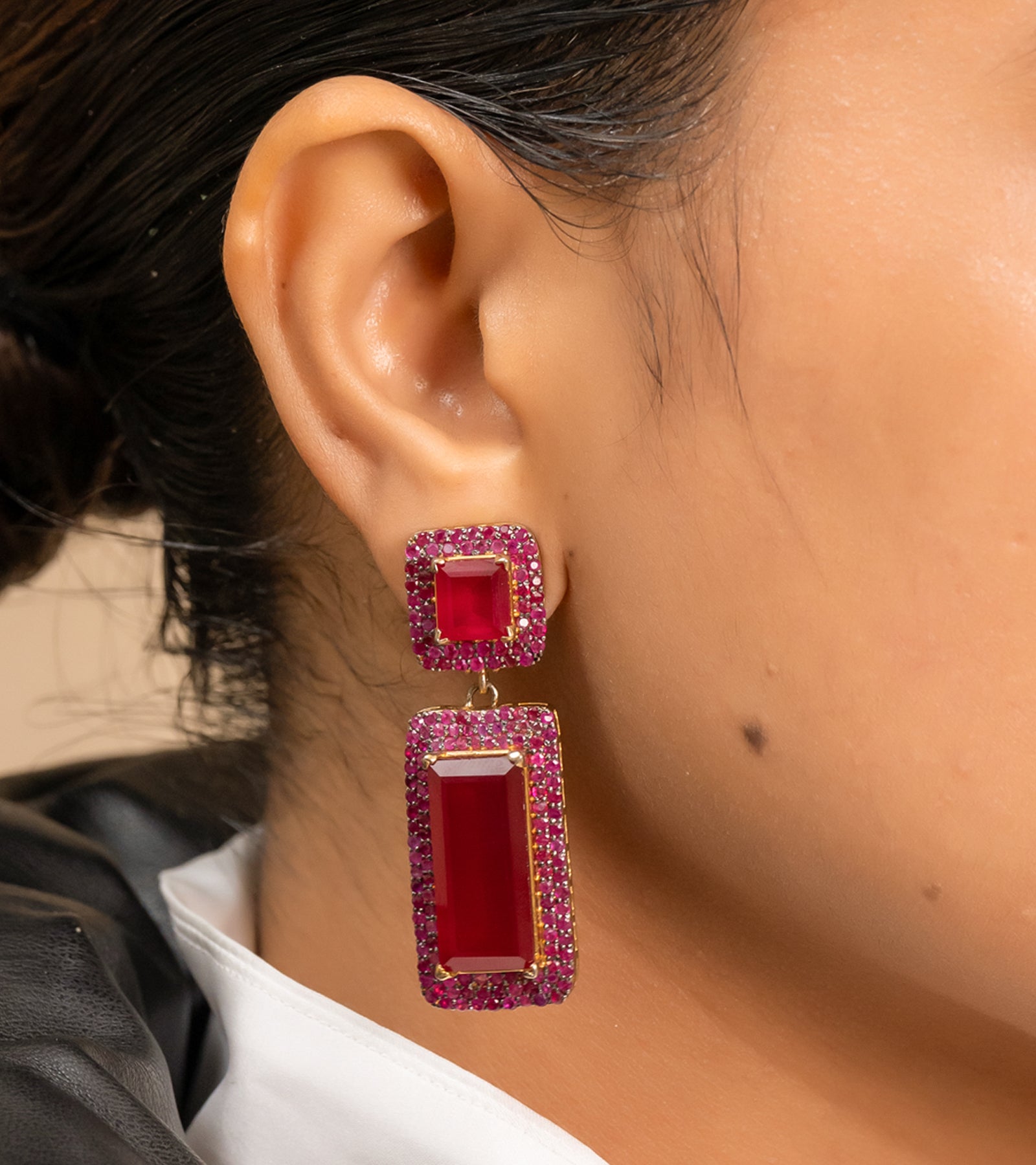 Ruby Rectangle Dangler Earrings | Gemstone Jewelry by UNCUT – UNCUT JEWELRY