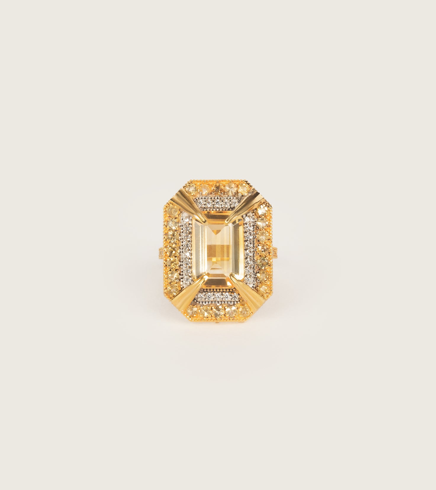 Hera Ring by UNCUT Modern, a cocktail ring with golden topaz centre stone in 18K gold sculptural setting