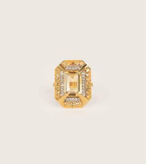 Hera Ring by UNCUT Modern, a cocktail ring with golden topaz centre stone in 18K gold sculptural setting