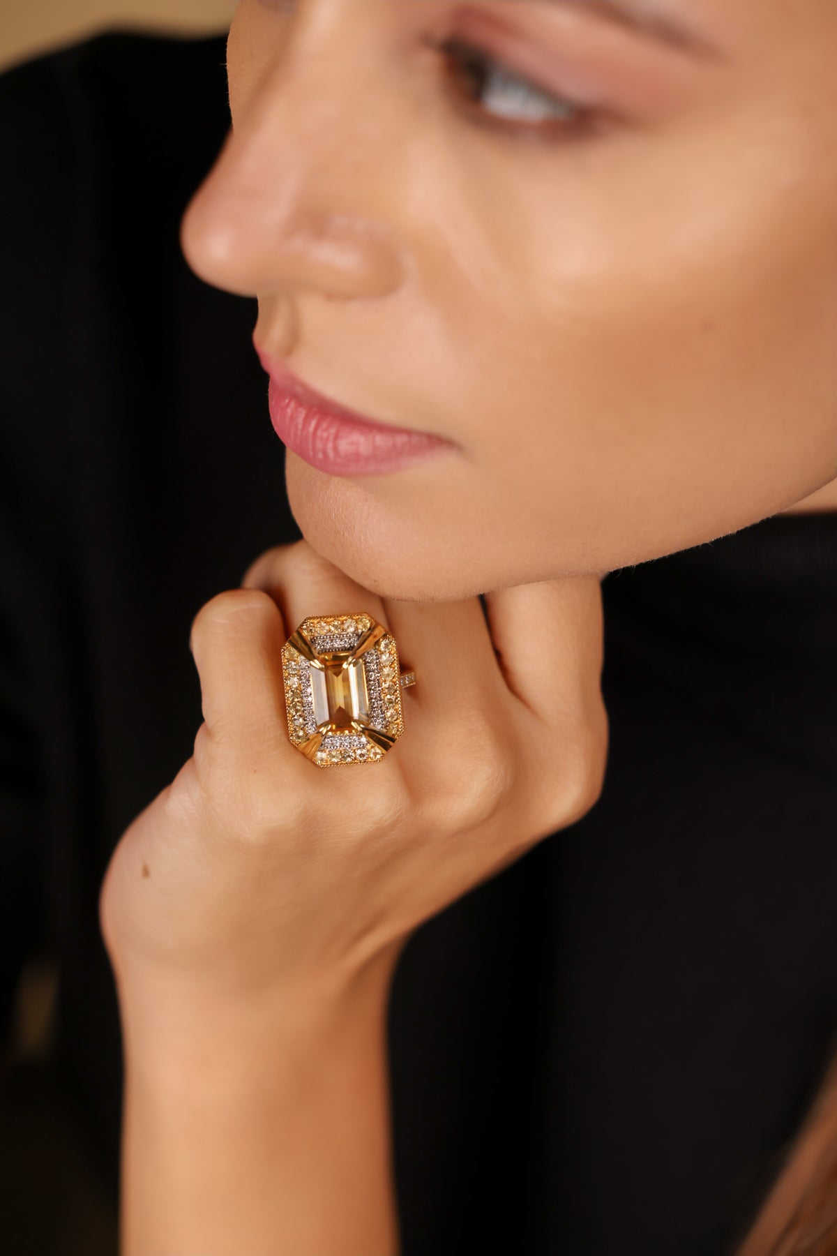 Hera Ring worn on the hand showing its sculptural, statement design