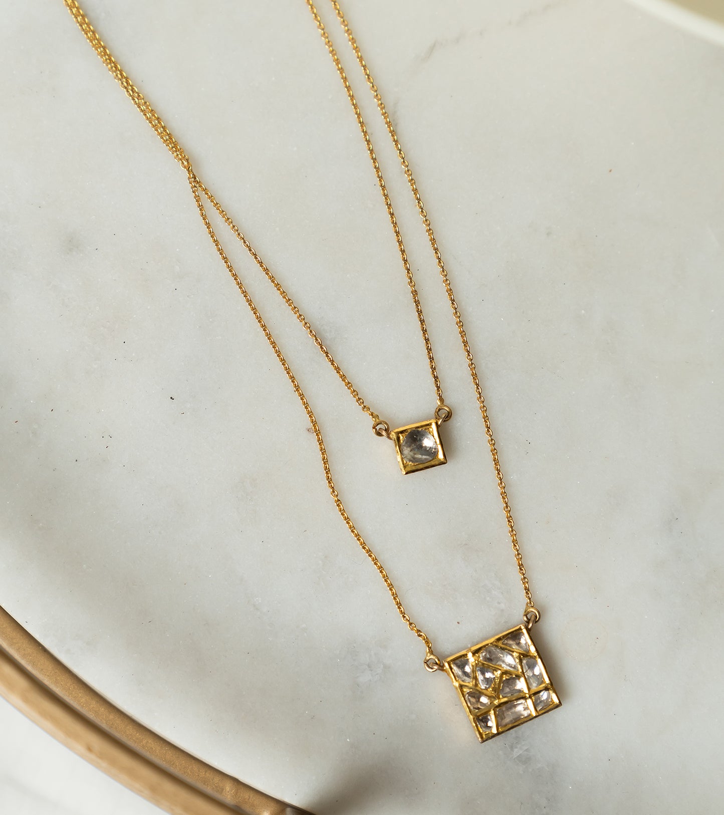 The Quadra Two Layered Necklace in Gold