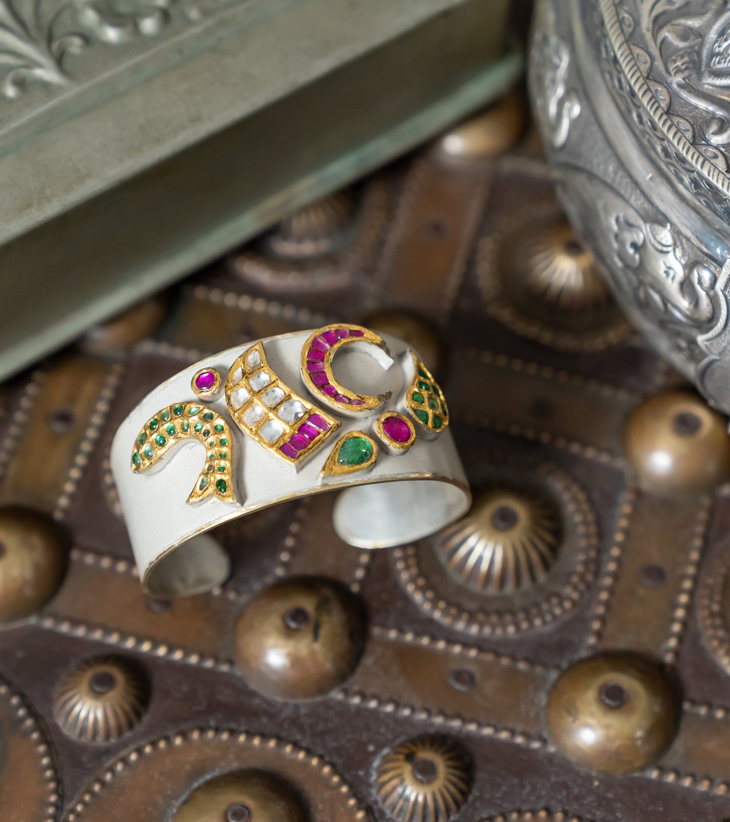 The Ellaya Polki Cuff in Gold & Silver-Festive Jewelry