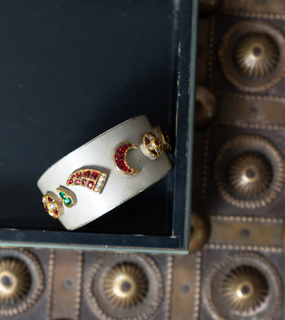 The Raga Polki Cuff in Gold & Silver-Festive Jewelry