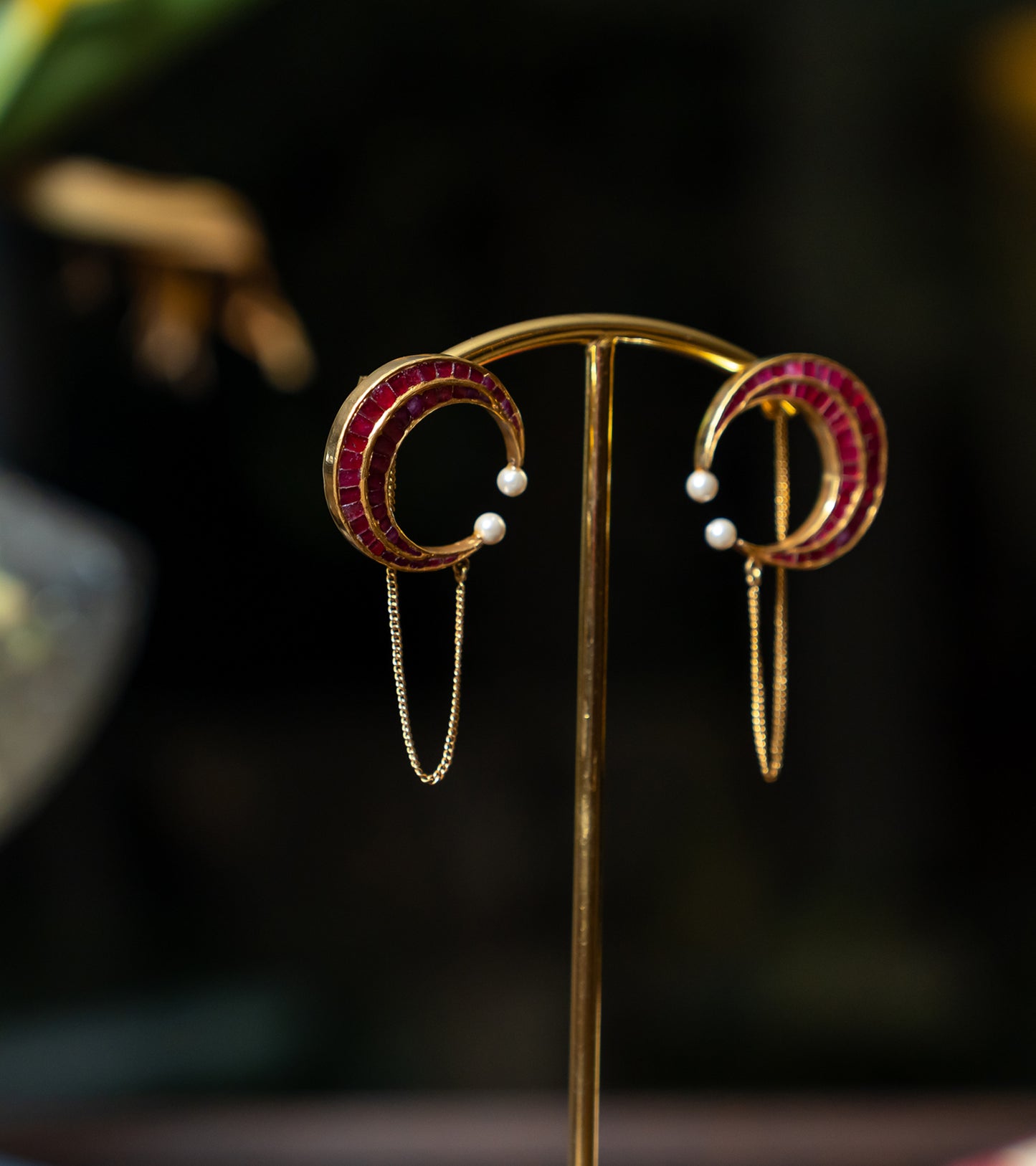 Ruby Studded Chand Ear cuffs in Gold-Festive Jewelry