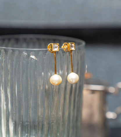 Square Polki Danglers with a huge South Sea Pearl Drop in Gold
