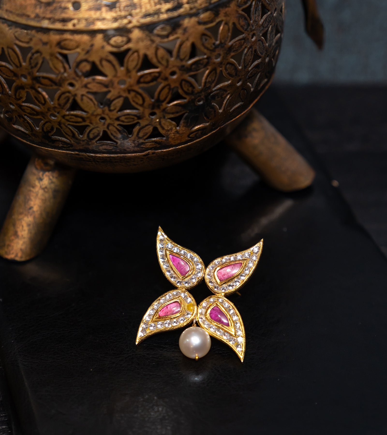 Gold Polki Brooch by UNCUT Jewelry