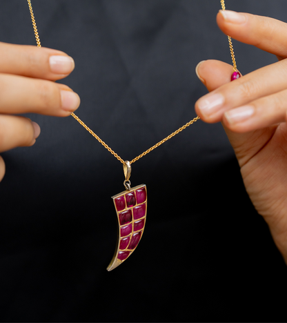 Ruby Vagh Nakh Pendant on Chain in Gold