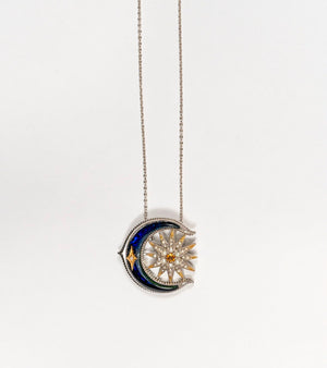 Detail shot of the Japanese pearls and 18K gold accents on the Arkendu Necklace
