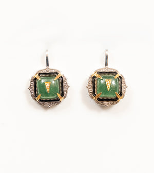 Close-up of Aurora Earrings highlighting the crafted kyanite crystal and natural diamond accents