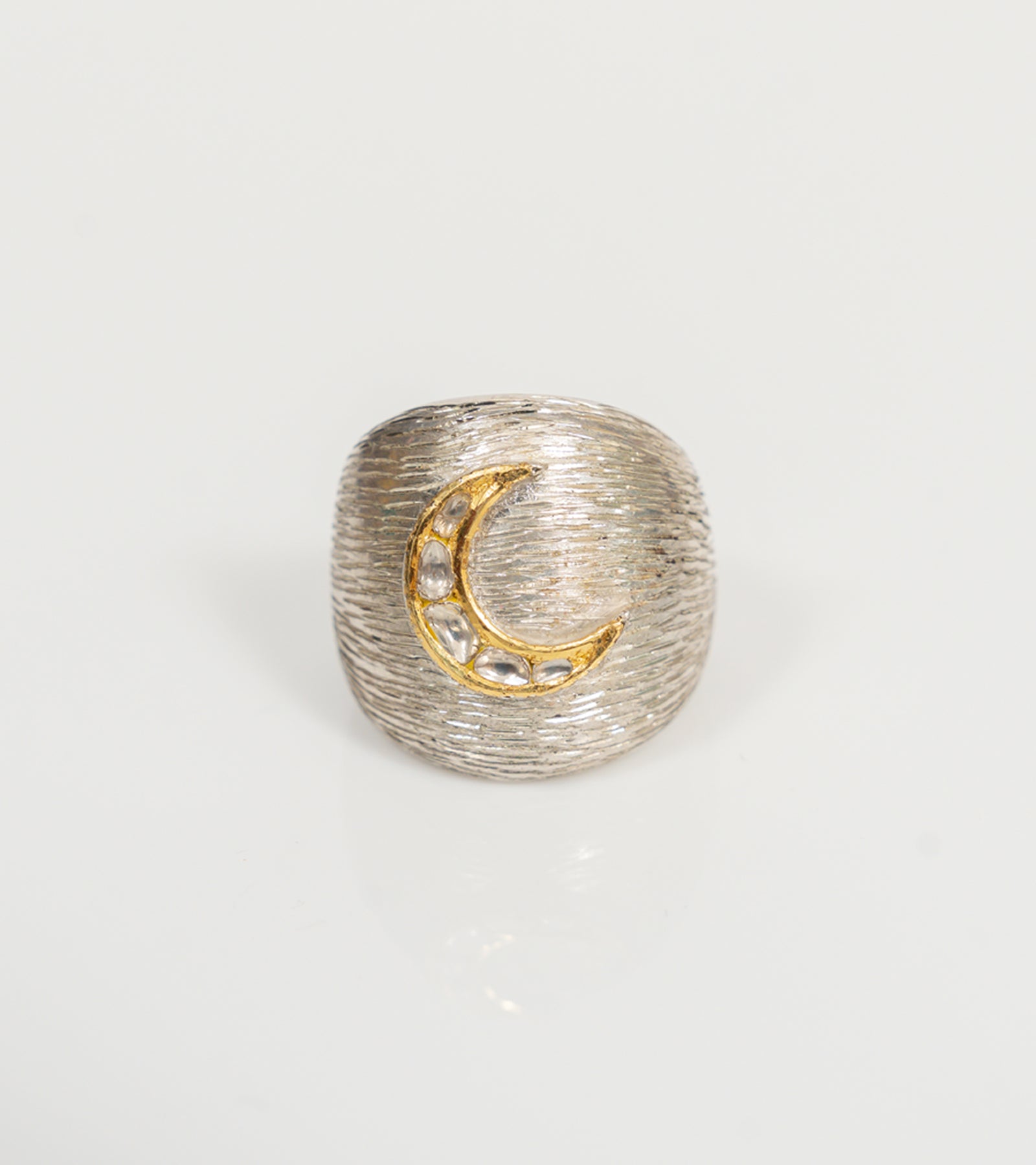 Eli Polki Diamond Ring, a chunky statement ring in 22K Kundan gold with uncut Polki diamonds
