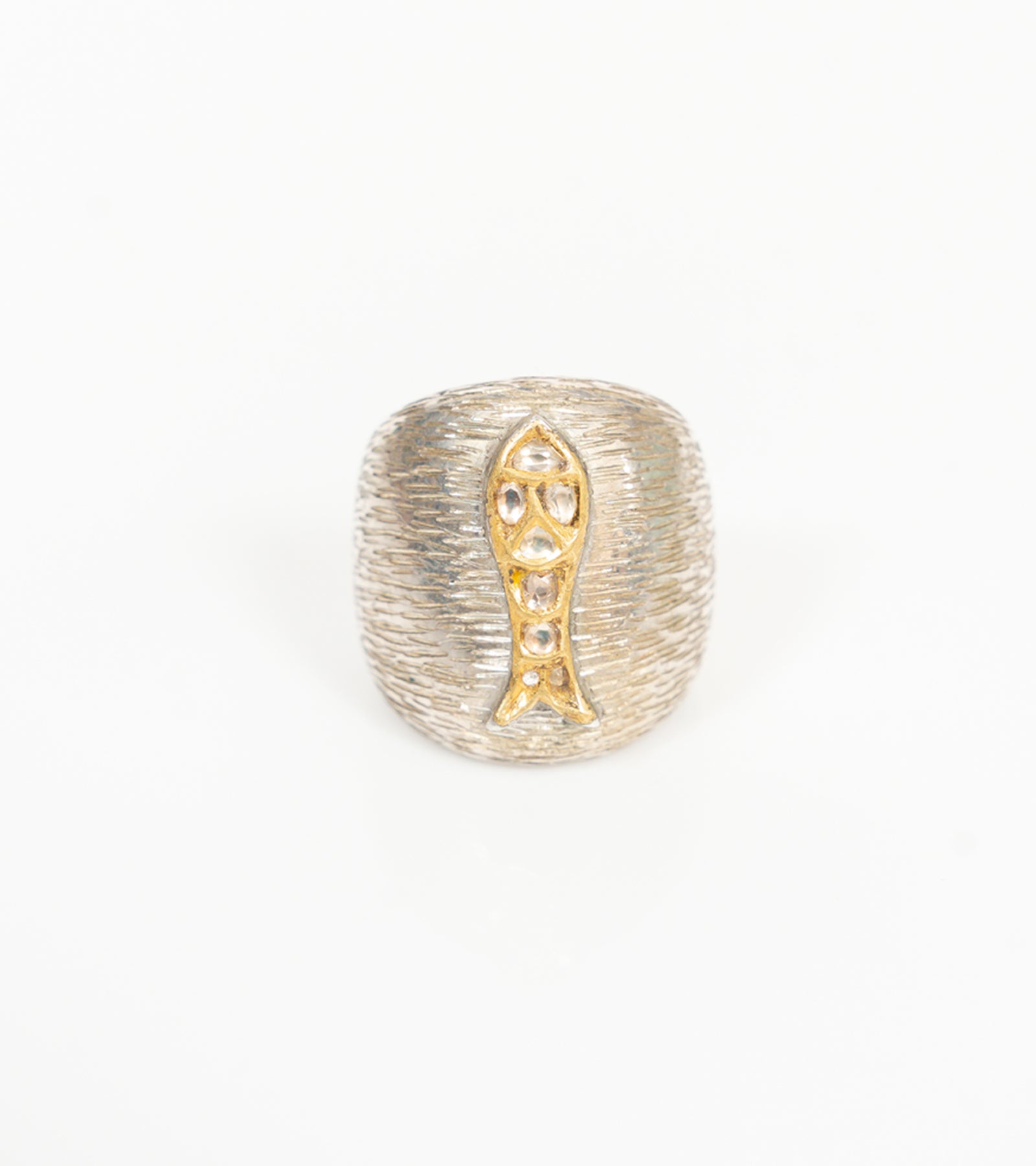 Side profile of the Chunky Fish Motif Ring showing its bold silhouette