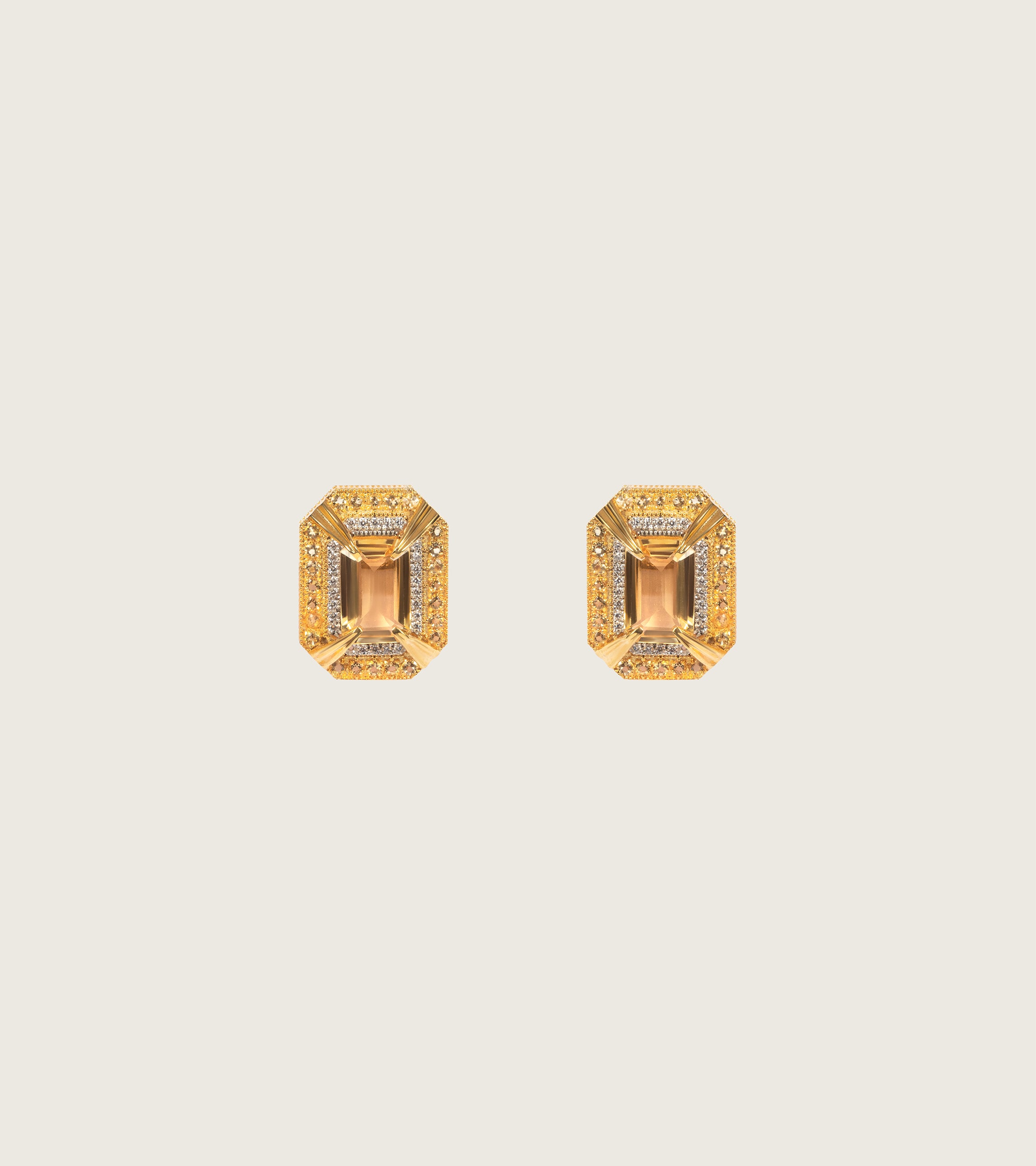 Hera Stud Earrings from UNCUT Modern in 18K gold with a golden topaz centre, citrine, and natural diamonds