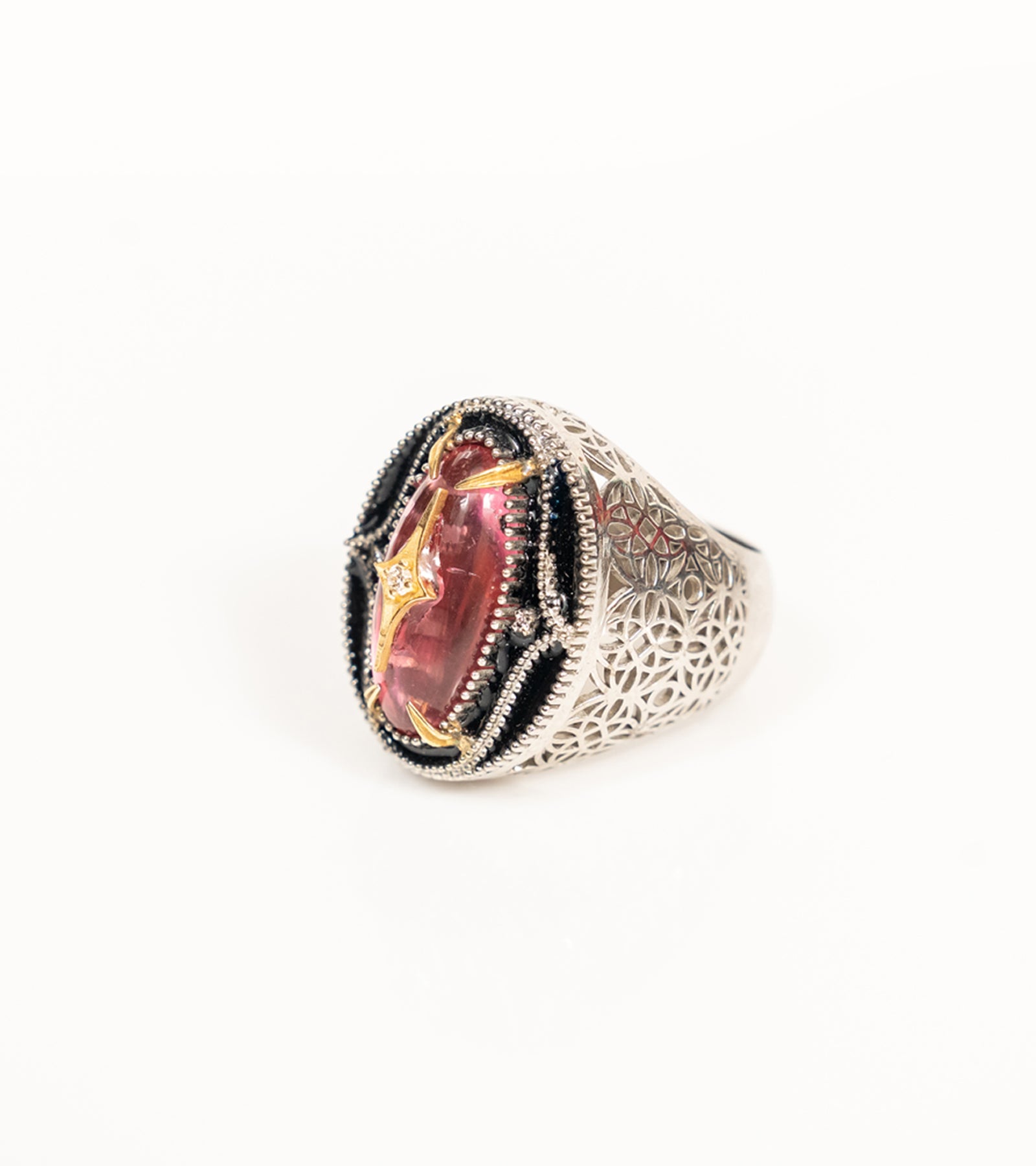 Jaipur Ring in the rose quartz colorway, offering a softer, romantic take on the same design