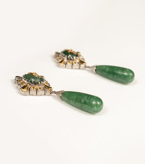 Detail of the long aventurine drop on the Neelima Earrings