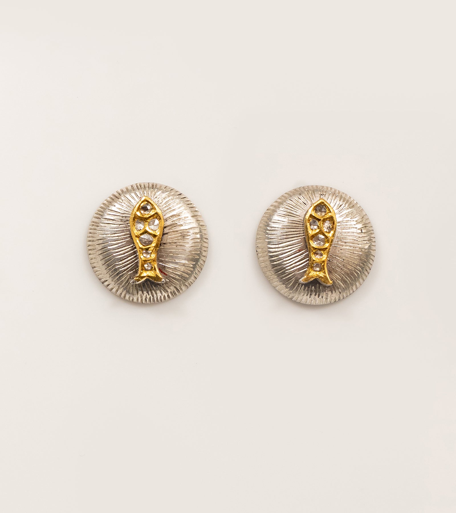 Nox Earrings with luminous natural Polki diamonds set in sterling silver with fine 22K gold accents