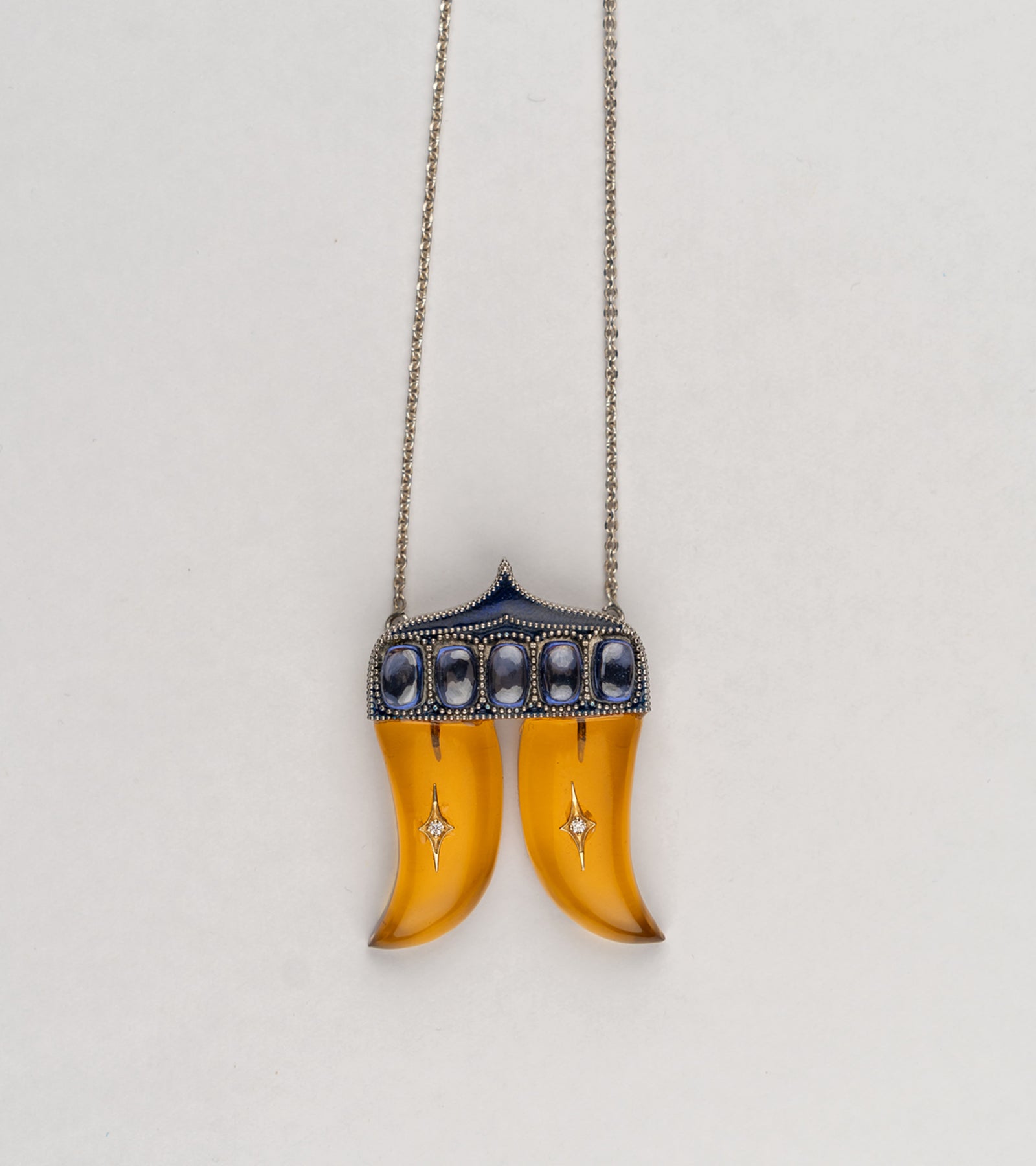 Detail of the blue hand-painted enamel finish on the Rio Pendant