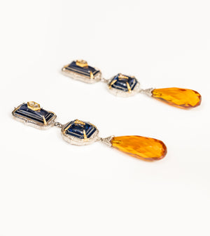 Detail of the luminous yellow topaz crystal drop on the Rumi Earrings