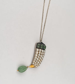 Sage Pendant inspired by the Indian cornucopia motif, handcrafted with natural green aventurine, Japanese pearls, and sterling silver