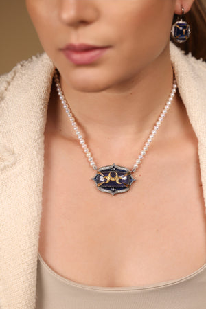 Samarkand Necklace worn with a crisp shirt, moving from work to evening