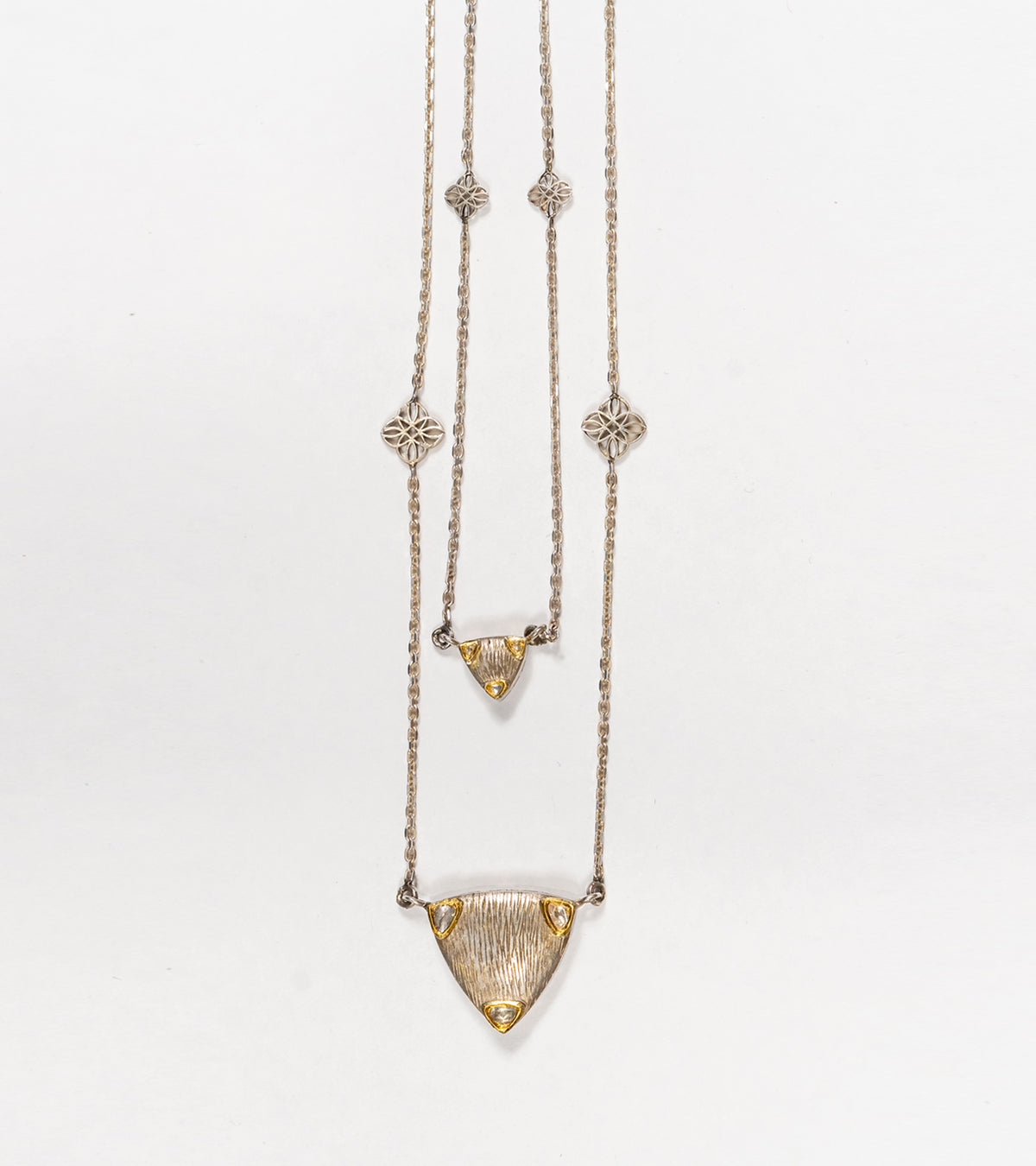 Sky Necklace Set duo of trillion chain necklaces in 22K Kundan gold with Polki diamonds