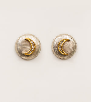 Ziv Studs in a crescent moon silhouette featuring natural Polki diamonds set in sterling silver with fine 22K gold accents