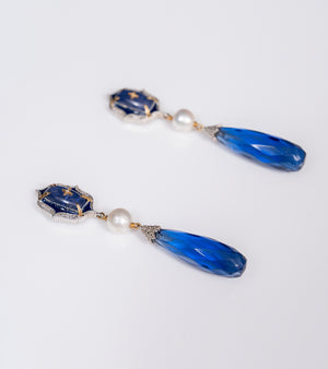 Detail of the cultured pearl and diamond framing on the Ziva Earrings