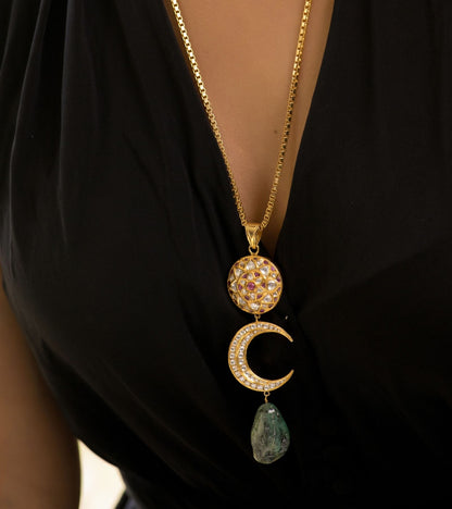 The Polki Studded Crescent Medallion in Gold-Festive Jewelry
