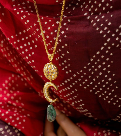 The Polki Studded Crescent Medallion in Gold-Festive Jewelry