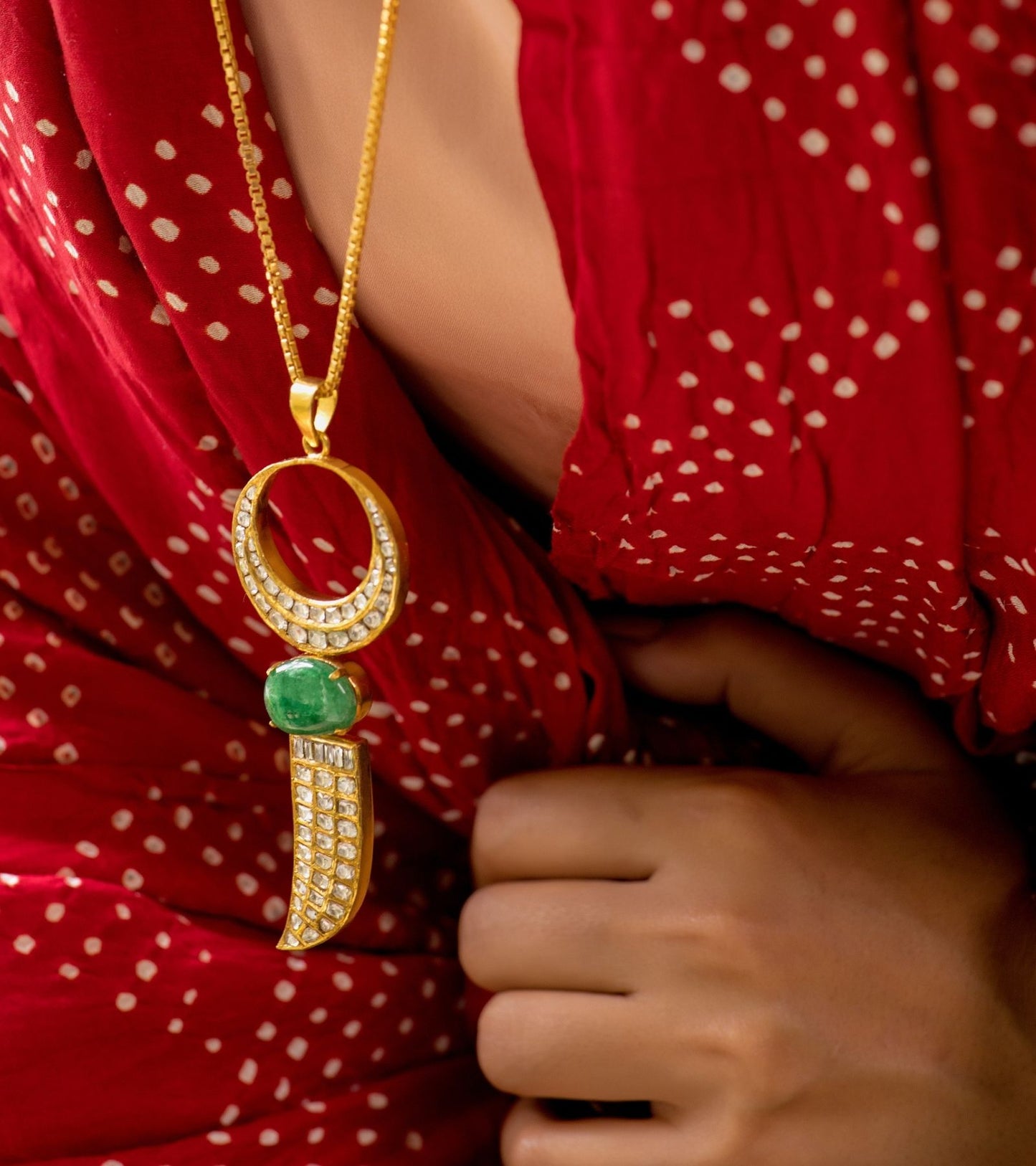 The Polki Studded Vagh Nakh Medallion on Chain in Gold-Festive Jewelry