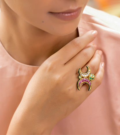 The Crescent Polki Ring in Gold-Festive Jewelry