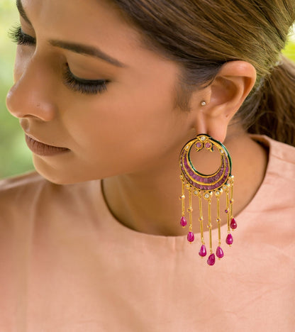 The Peacock Ruby Chandbalis in Gold-Festive Jewelry