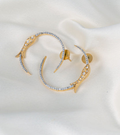 The Maaj Polki Earrings with Diamante in Gold