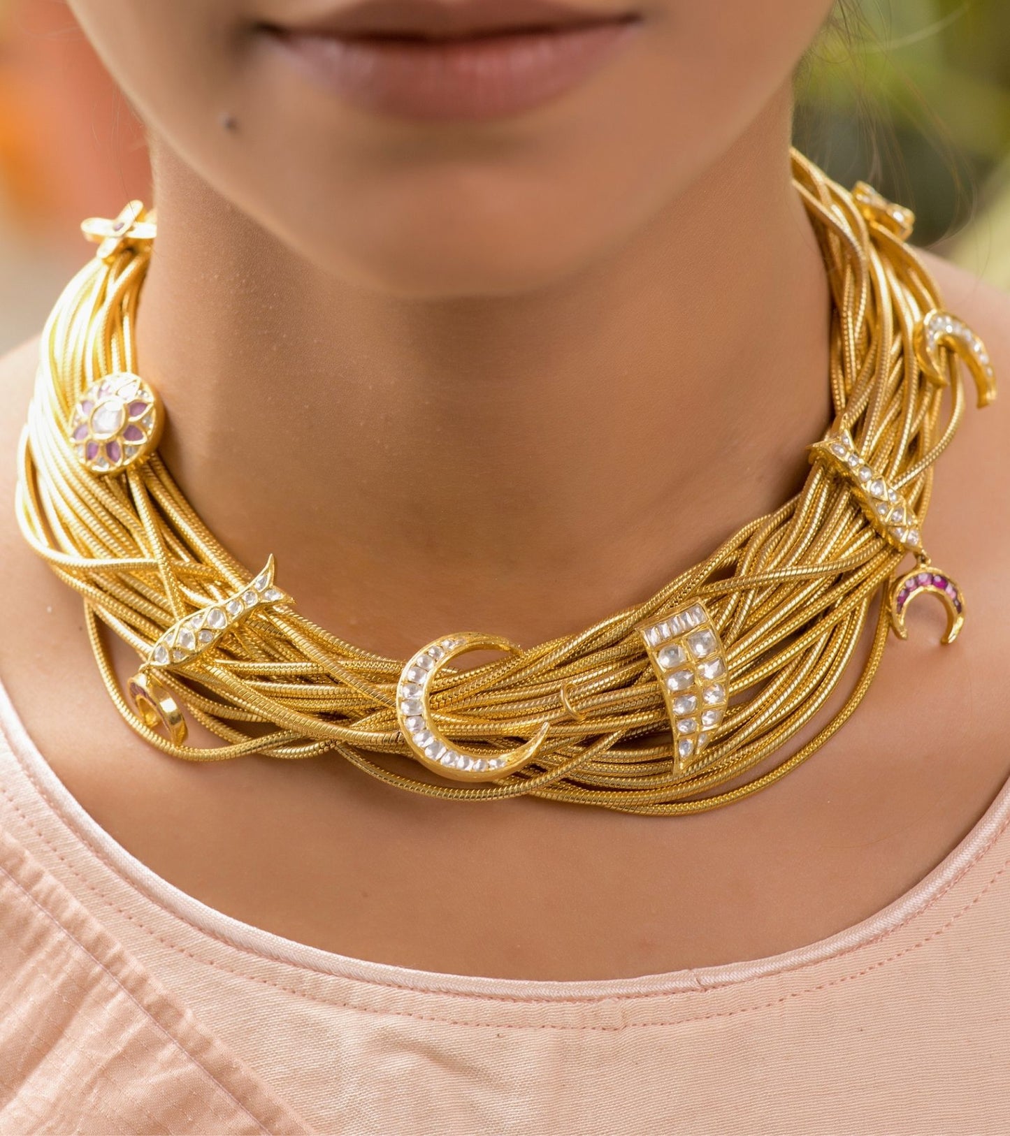 The Naaz Polki Gold Necklace-Festive Jewelry