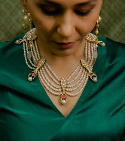 The Matsya Polki Necklace with Pearl Scallops in Gold-Festive Jewelry