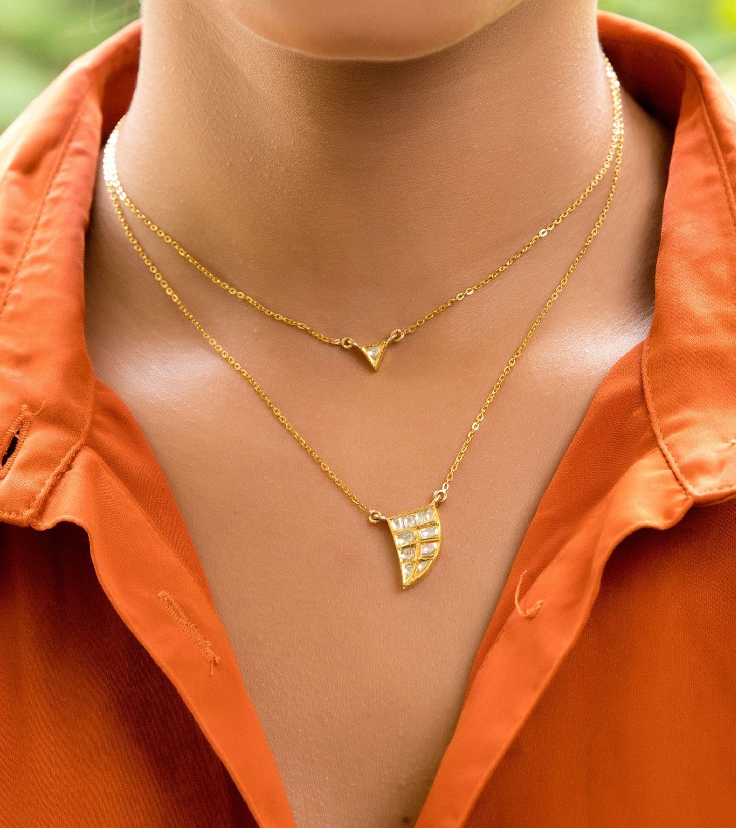 The Tiger Claw & Triangle Polki Two Layered Necklace in Gold