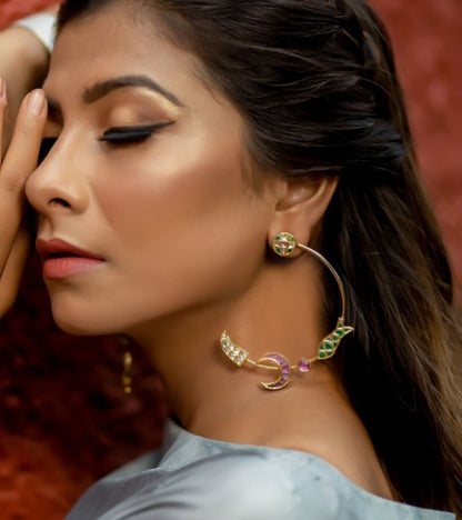 The Crescent Polki Earrings in Gold-Festive Jewelry